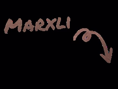 Handwritten word 'MARXLI' with a curved arrow pointing downward to the right.